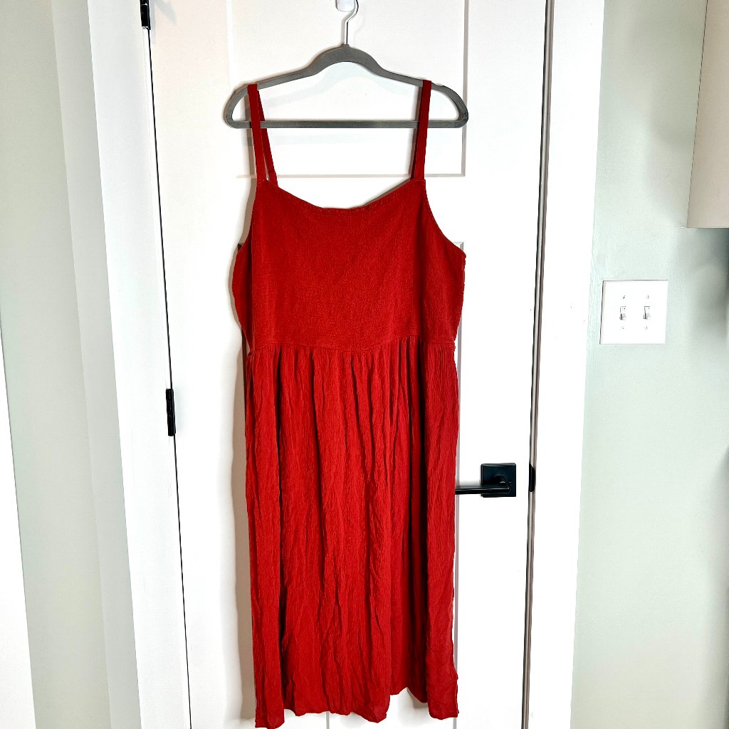 Old Navy Burnt Orange Smocked Front Boho Midi Dress Sleeveless Pockets Xxl Tall